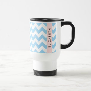 Blue Zigzag, Blue Chevron, Wave Pattern, Your Name Travel Mug