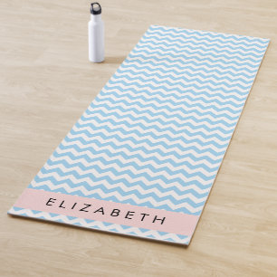 Blue Zigzag, Blue Chevron, Wave Pattern, Your Name Yoga Mat