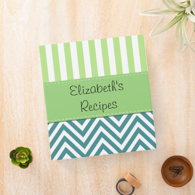 Blue Zigzag, Chevron, Green Stripes, Your Name Binder (In Situ)