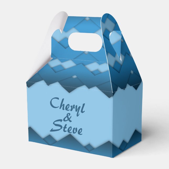 Blue Zigzag Monogram Favor Box (Front Side)