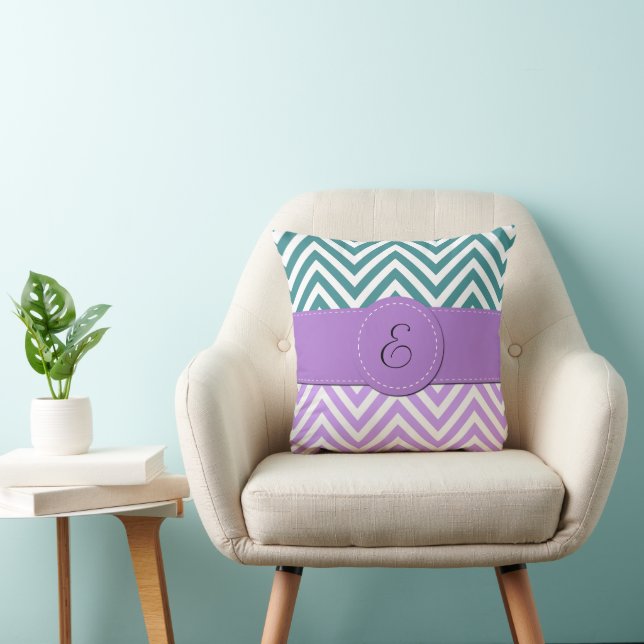 Blue Zigzag, Purple Zigzag, Chevron, Monogram Throw Pillow (Chair)