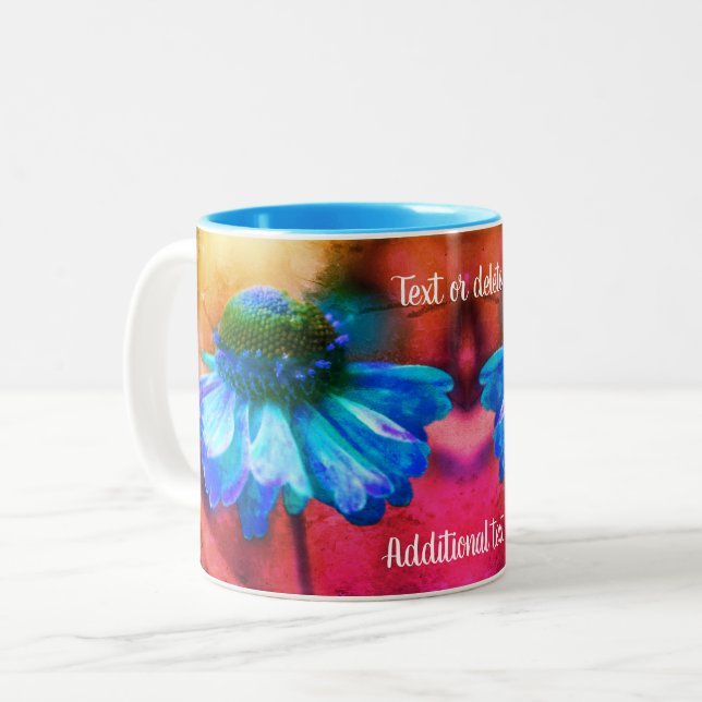 Blue Zinnia Distressed Art Personalized   Two-Tone Coffee Mug (Front Left)