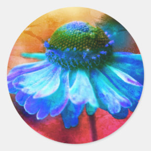 Blue Zinnia Flower Abstract Distressed Classic Round Sticker