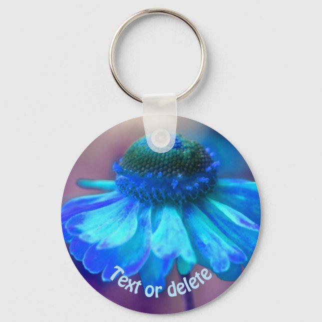 Blue Zinnia Flower Art Personalized Keychain (Front)