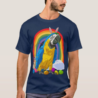 BlueAndYellow Macaw Easter Eggs Bunny Parrot  T-Shirt
