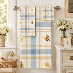 Bluebell Honeybee Plaid Cheerful Bath Towel Set