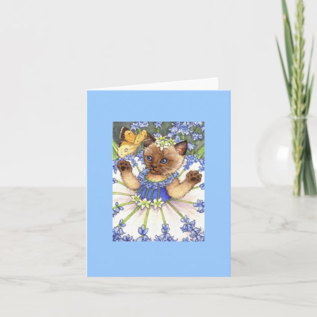 Bluebell Kitten Blank Note Card (Front)
