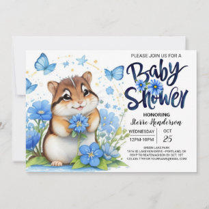 Bluebell Whimsy Chipmunk Blue Boy Baby Shower Invitation