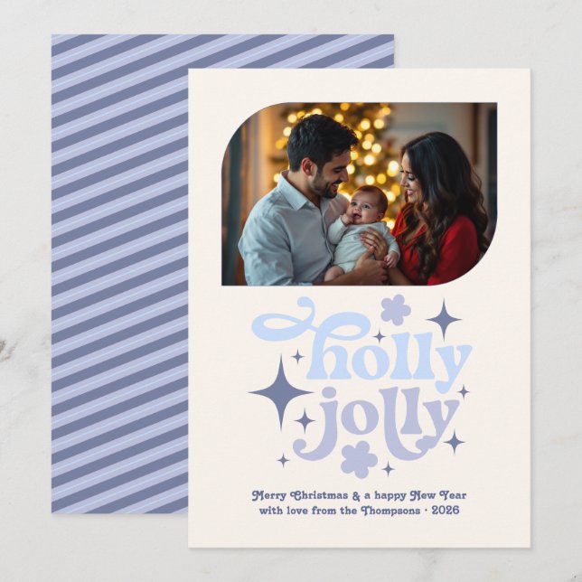 Bluebell Whisper Modern Blue Christmas Photo Holiday Card (Front/Back)