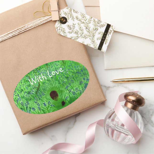 Bluebell Wood Hedgehogs Oval Sticker (Gifting)