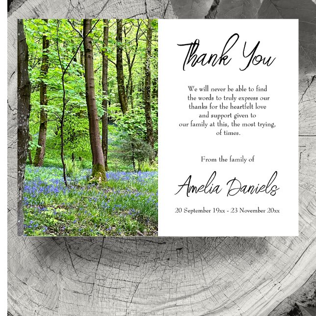 Bluebell Wood In Memory Thank You Card (Woodland Burial Thank You Cards.)