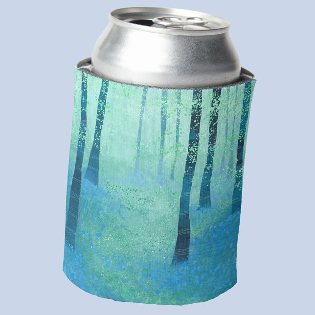 Bluebell Woodland Can Cooler (Bluebell woodland painting art can cooler)