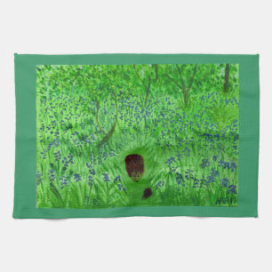 Bluebell Woodland Hedgehogs Spring Green Kitchen Towel