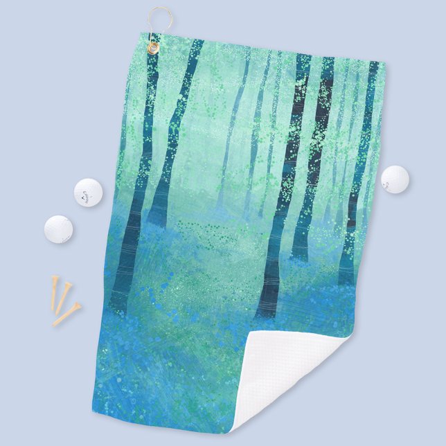 Bluebell Woodland Paiinting Golf Towel (Bluebell woodlands forest abstract art golf towel)
