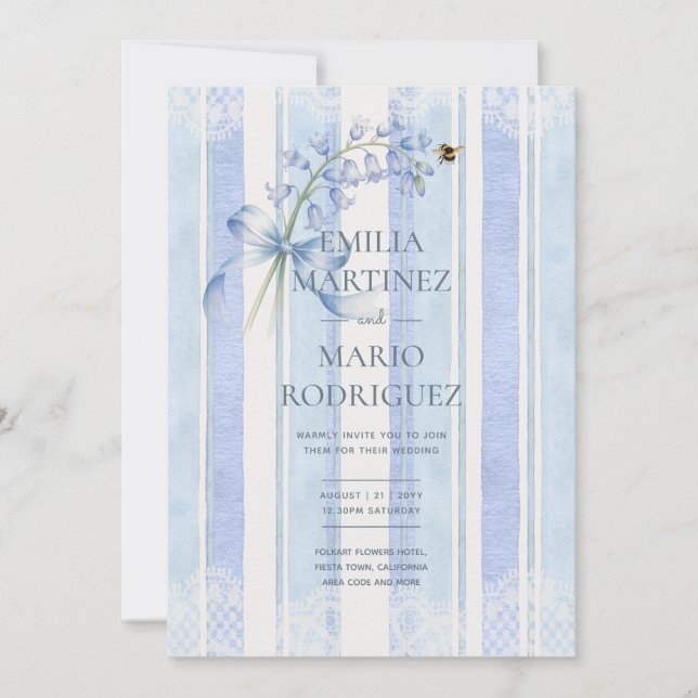 Bluebells & Bees Heritage Hive Studio Wedding Invitation (Front)