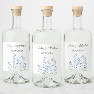 Bluebells Blue floral Watercolor nature Wedding Liquor Bottle Label