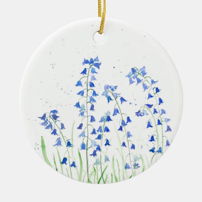 Bluebells blue flowers ceramic ornament (Front)