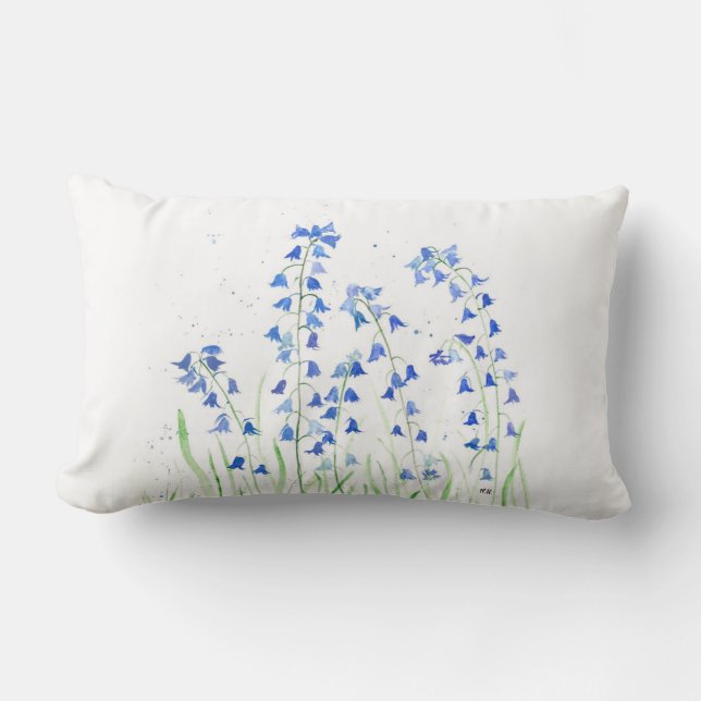 Bluebells blue flowers watercolor floral nature  lumbar pillow (Front)