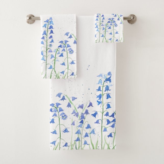 Bluebells Fleurs bleues Aquarelle Bois (En situation)