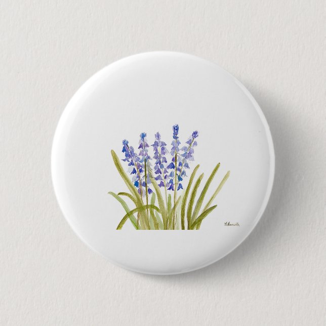 Bluebells flowers elegant watercolor blue nature 2 inch round button (Front)