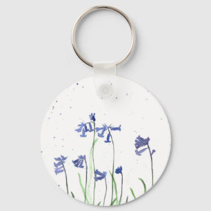 Bluebells watercolour blue flowers nature keychain