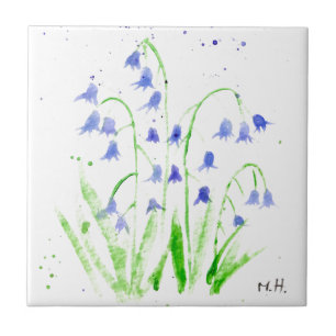 Bluebells watercolour floral blue pretty elegant c tile