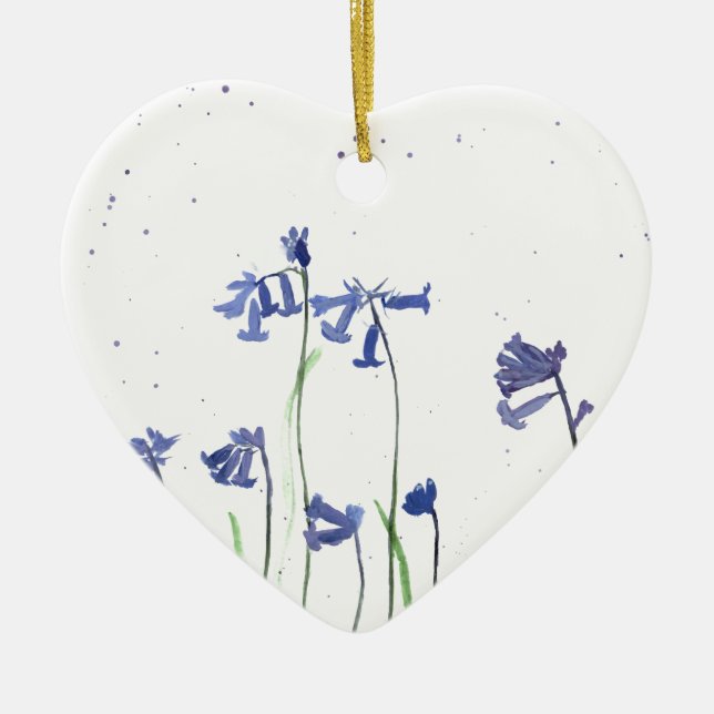 Bluebells watercolour painting ceramic ornament (Front)
