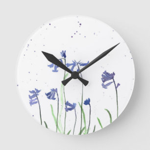 Bluebells watercolour painting round clock