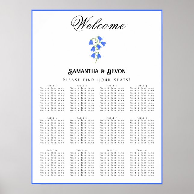Bluebells Wedding Seating Chart (Front)