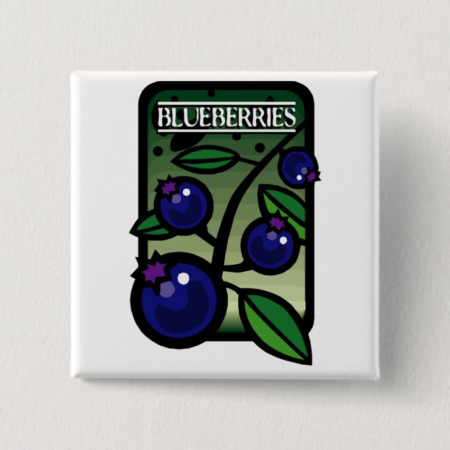 Blueberries 2 Inch Square Button (Front)
