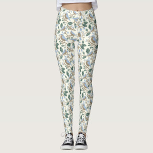 Blueberries and Bluebirds Light Blue, Brown, Cream Leggings