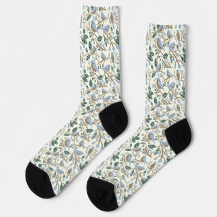 Blueberries and Bluebirds Light Blue, Brown, Cream Socks