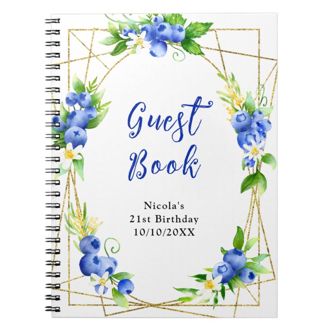 Blueberries and Foliage Birthday Guest Book (Front)