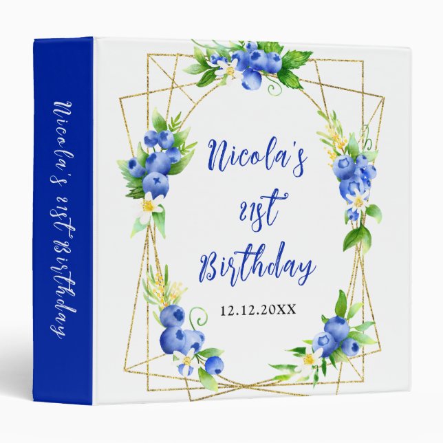 Blueberries and Foliage Birthday Photo Album Binder (Front/Spine)