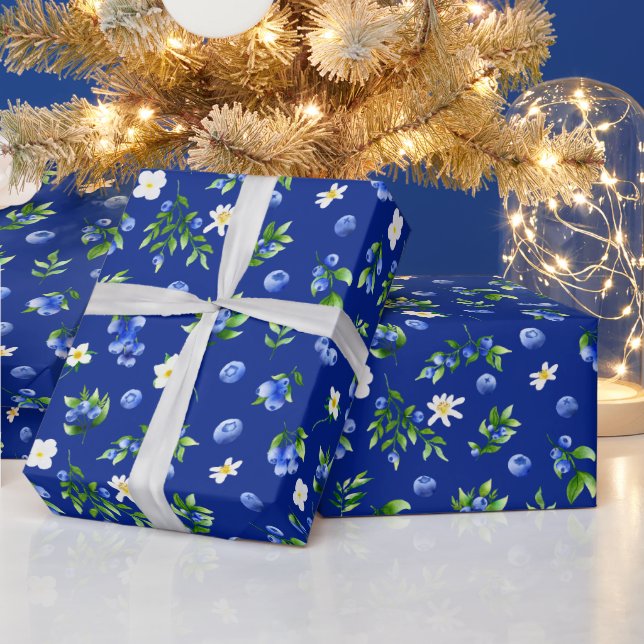 Blueberries and Foliage Pattern Wrapping Paper (Holidays)