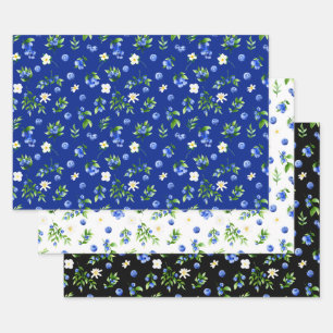 Blueberries and Foliage Pattern Wrapping Paper Sheet