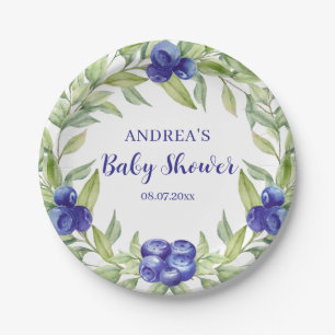 Blueberries and Greenery Foliage Baby Shower Paper Plate