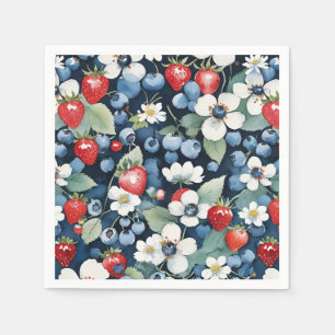 Blueberries And Strawberries Floral Napkin