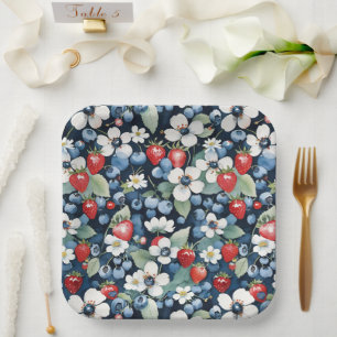Blueberries And Strawberries Floral Paper Plate