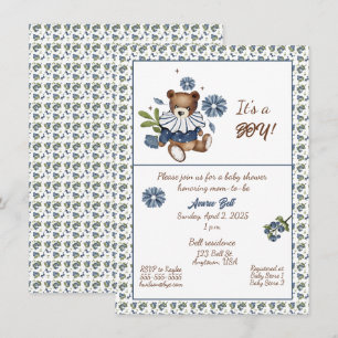 Blueberries and Teddy Bear It's A Boy! Shower Invitation