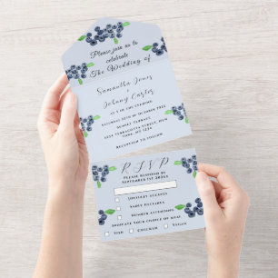 Blueberries Berries Fruit Elegant Blue Wedding  All In One Invitation