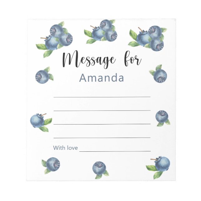 Blueberries birthday time capsule message notepad (Front)