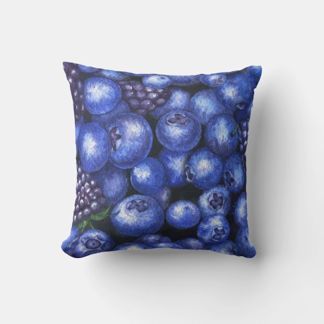 Blueberries Blackberries Watercolor Seamless Patte Throw Pillow (Front)