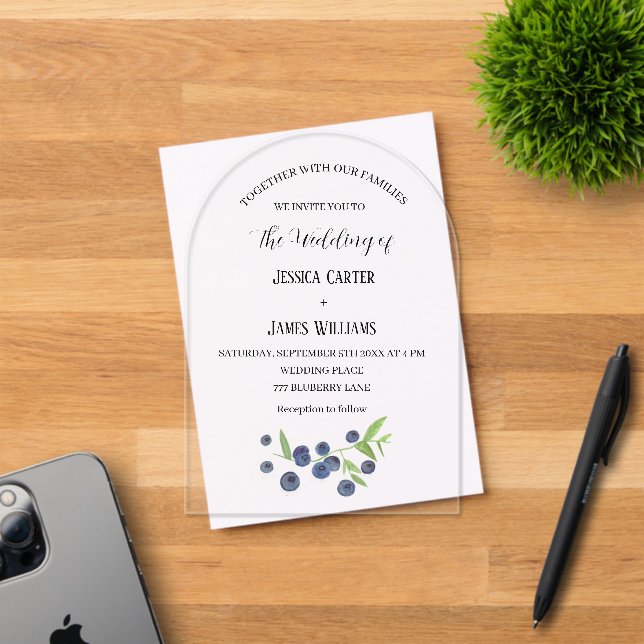 Blueberries Blueberry Fruit Watercolor Wedding Acrylic Invitations (Insitu (Invitation Card))
