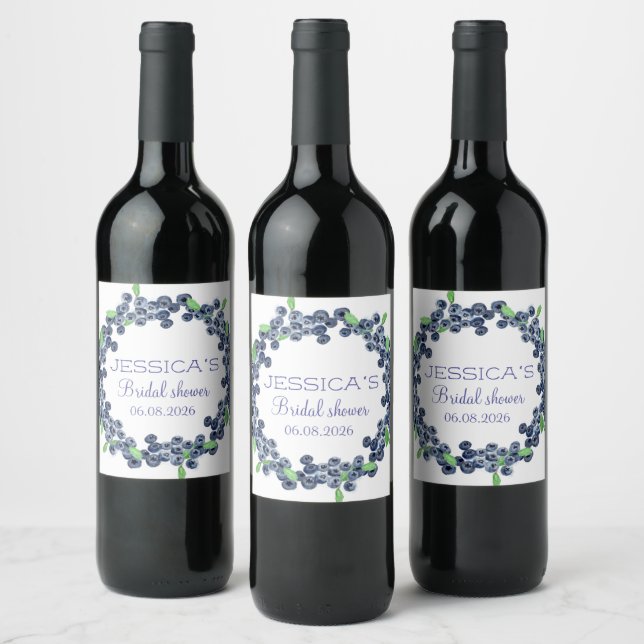 Blueberries Blueberry Fruits Bridal Shower Party Wine Label (Bottles)