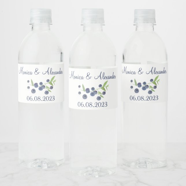 Blueberries Blueberry Fruits Summer Wedding  Water Bottle Label (Bottles)