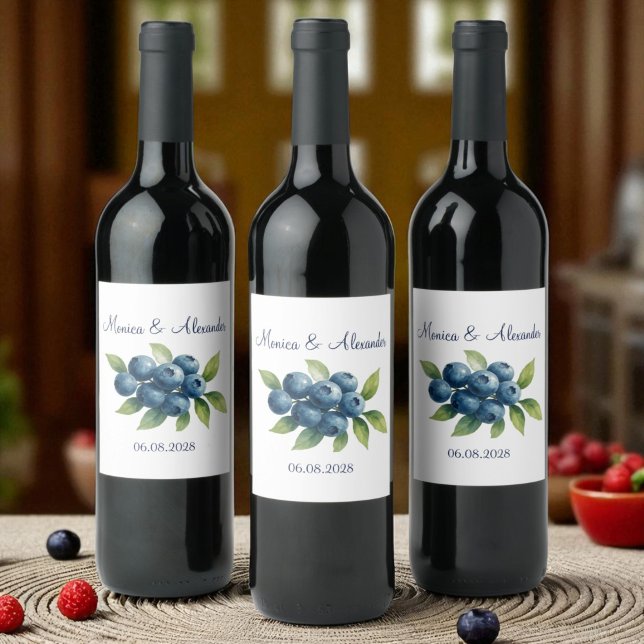 Blueberries Blueberry Fruits Summer Wedding  Wine Label (Creator Uploaded)