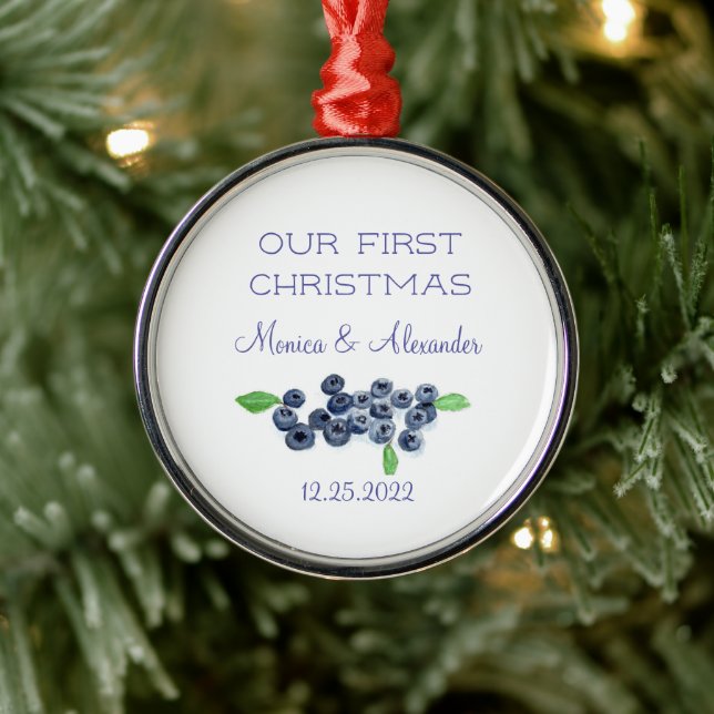 Blueberries Blueberry Fruits Wedding Christmas Metal Ornament (Tree)