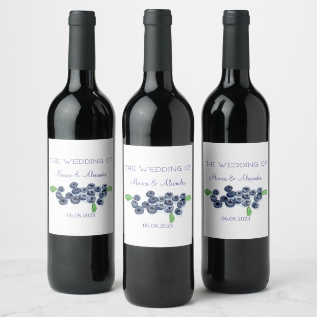 Blueberries Blueberry Fruits Wedding Party Wine Label (Bottles)