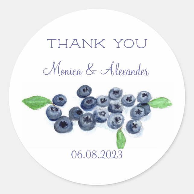 Blueberries Blueberry Fruits Wedding Thank you  Classic Round Sticker (Front)